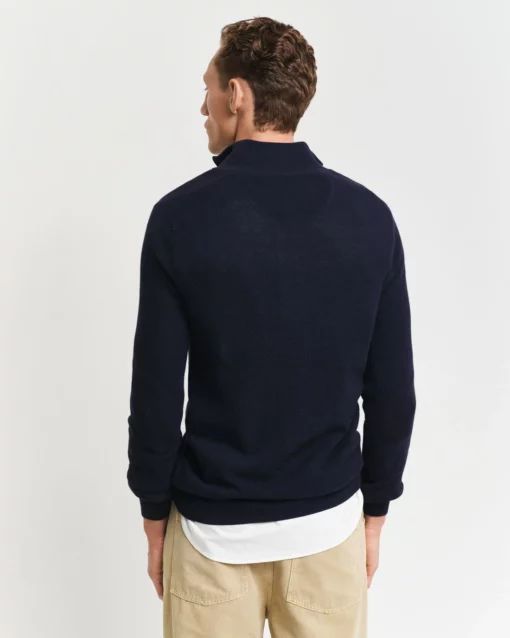 Gant Cotton Pique half Zip Knit Evening Blue