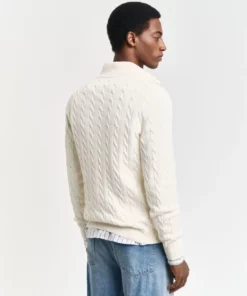 Gant Cotton Cable Half Zip Jumper Cream