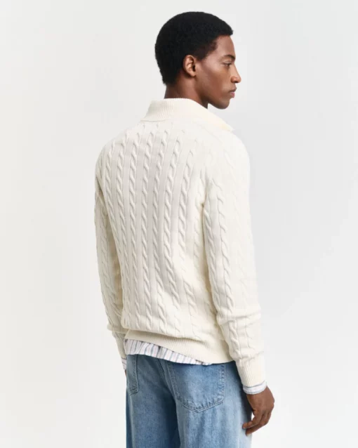 Gant Cotton Cable Half Zip Jumper Cream
