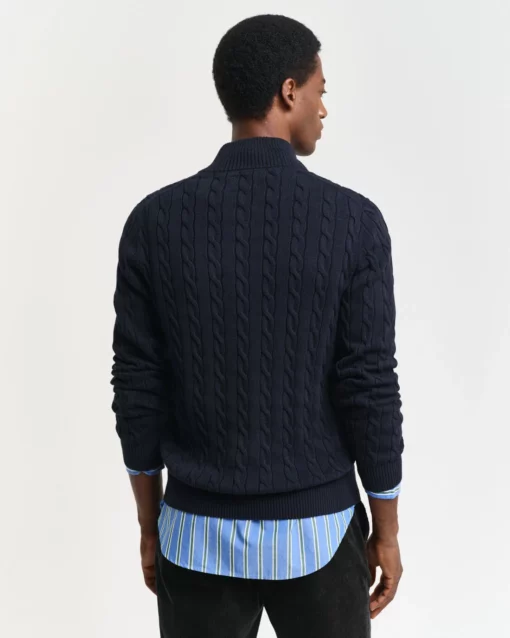 Gant Cotton Cable Half Zip Jumper Evening Blue