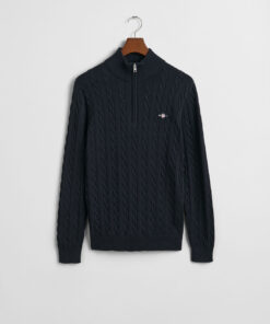 Gant Cotton Cable Half Zip Jumper Evening Blue