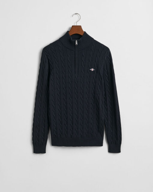 Gant Cotton Cable Half Zip Jumper Evening Blue