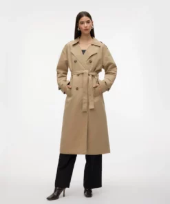 Vero Moda Chloe Long Trench Coat Silver Mink
