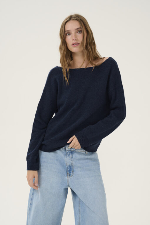 My Essential Wardrobe HumixMW Knot Knit Pullover Dark Sapphire Blue Melange