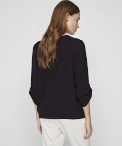 Vila Josa Turn-up V-neck Top Black Beauty