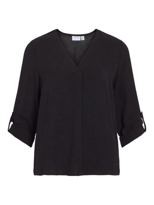 Vila Josa Turn-up V-neck Top Black Beauty