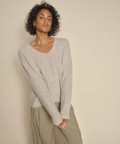 Mos Mosh Thora V-Neck Knit Feather Gray