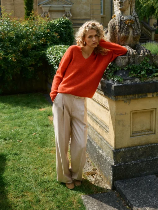 Mos Mosh Thora V-Neck Knit Chinese Red