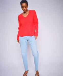 Mos Mosh Thora V-Neck Knit Chinese Red