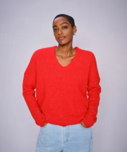 Mos Mosh Thora V-Neck Knit Chinese Red