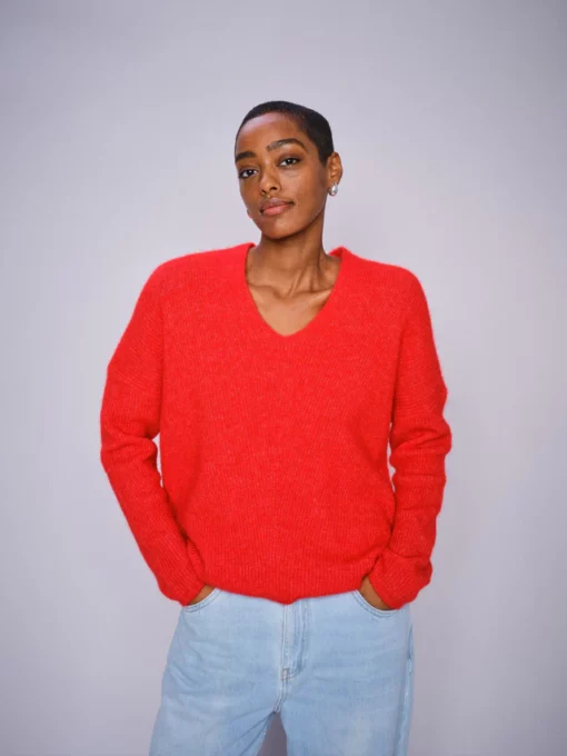 Mos Mosh Thora V-Neck Knit Chinese Red