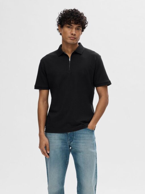 Selected Homme Fave Zip Polo Black