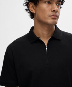 Selected Homme Fave Zip Polo Black