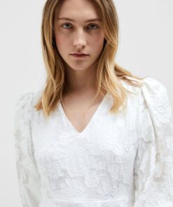 Selected Femme Calli-Sadie V-Neck Dress Bright White