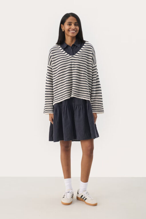 Part Two nahni Pullover Navy Natural Stripe