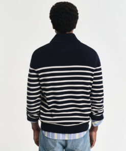 Gant Striped Cotton Half Buttoned Neck Evening Blue