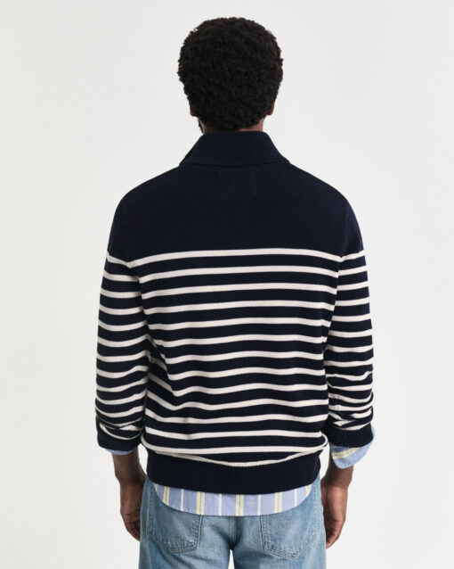 Gant Striped Cotton Half Buttoned Neck Evening Blue