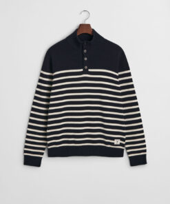 Gant Striped Cotton Half Buttoned Neck Evening Blue