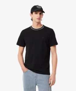Lacoste Stretch Piqué Stripe Collar T-shirt Midnight Blue