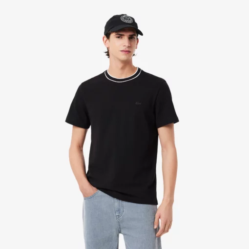 Lacoste Stretch Piqué Stripe Collar T-shirt Midnight Blue