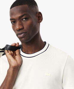 Lacoste Stretch Piqué Stripe Collar T-shirt White