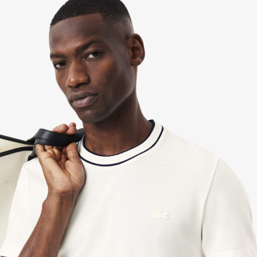 Lacoste Stretch Piqué Stripe Collar T-shirt White