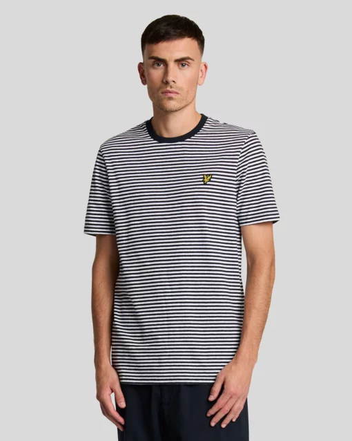 Lyle & Scott Linen Blend Breton Stripe T-Shirt Dark Navy/ White