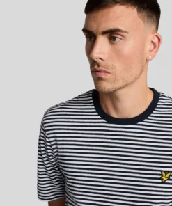 Lyle & Scott Linen Blend Breton Stripe T-Shirt Dark Navy/ White
