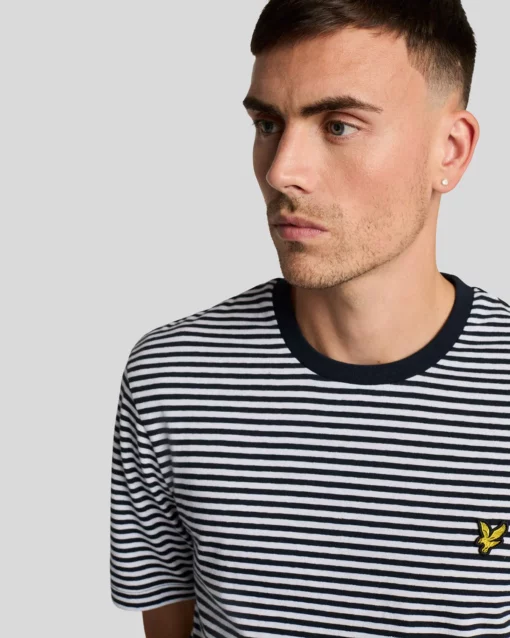 Lyle & Scott Linen Blend Breton Stripe T-Shirt Dark Navy/ White