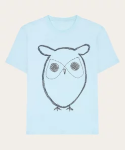 Knowledge Cotton Apparel Big Owl Front Print T-shirt Aqua-Esque
