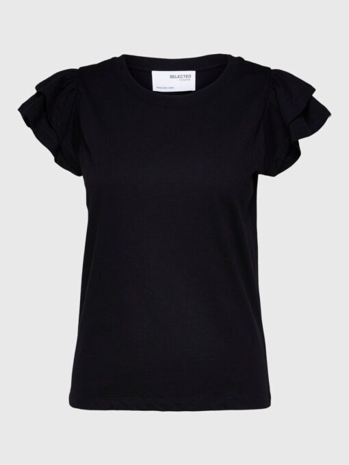 Selected Femme Camila Ruffle Tee Black