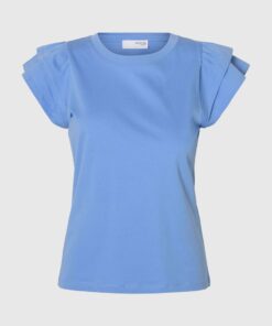 Selected Femme Camila Ruffle Tee Cornflower Blue