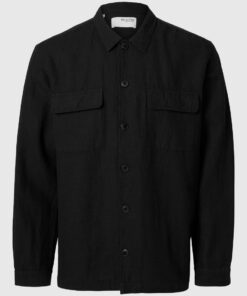 Selected Homme Leroy Linen Blend Overshirt Black