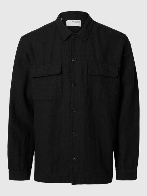 Selected Homme Leroy Linen Blend Overshirt Black