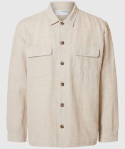 Selected Homme Leroy Linen Blend Overshirt Pure Cashmere