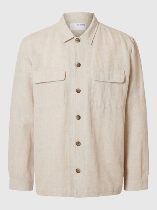 Selected Homme Leroy Linen Blend Overshirt Pure Cashmere
