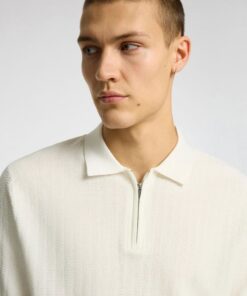Selected Homme Cran Structure Half Zip Polo Shirt Egret