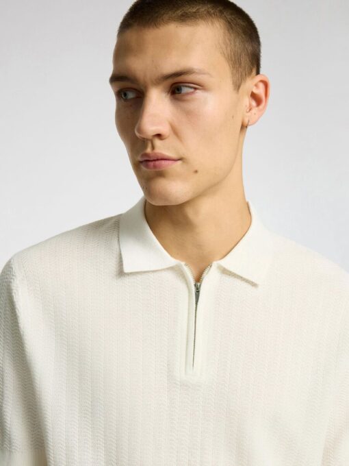 Selected Homme Cran Structure Half Zip Polo Shirt Egret