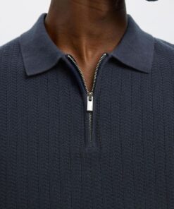Selected Homme Cran Structure Half Zip Polo Shirt Sky Captain