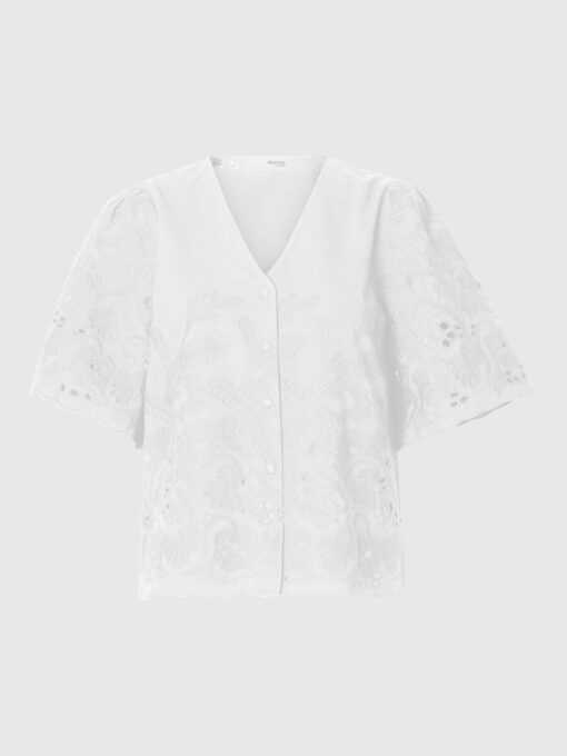 Selected Femme Dahlia Broderie Shirt Bright White