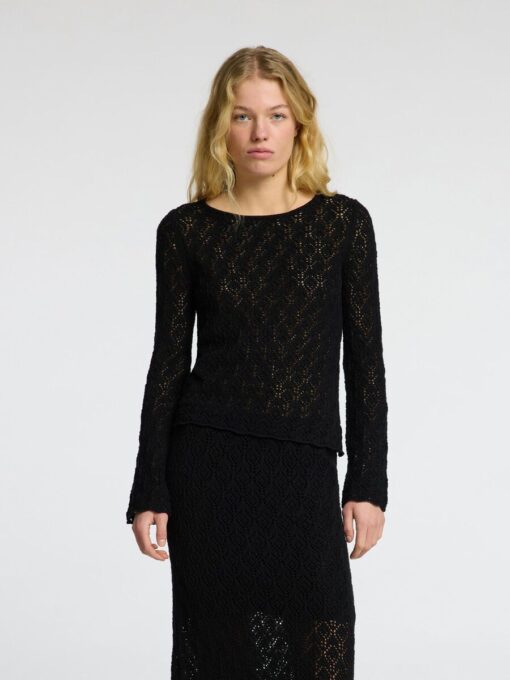 Selected Femme Niva Knit O-Neck Top Black