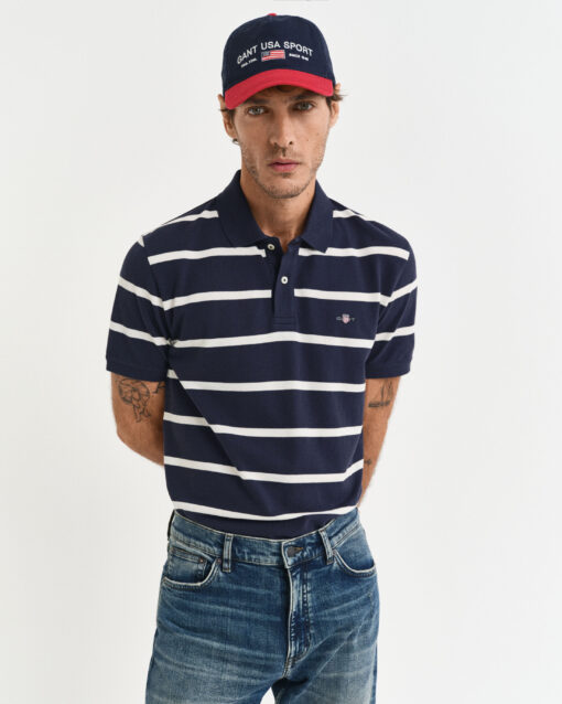 Gant Striped Polo Shirt Evening Blue