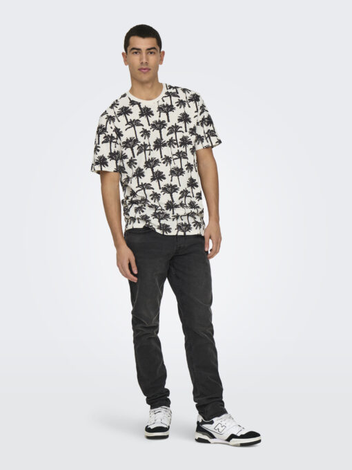 Onskylen Reg Linen palm AOP Tee Cloud Dancer
