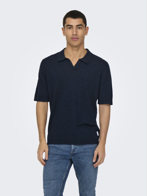 Onsgeorge Reg Linen Polo Shirt Dark Sapphire