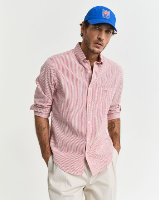 Gant Reg Seersucker Stripe Shirt Ruby Red