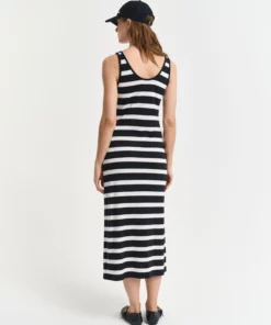 Gant Woman Striped Tank Top Jersey Midi Dress Black