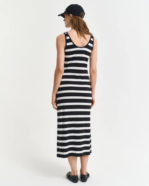Gant Woman Striped Tank Top Jersey Midi Dress Black
