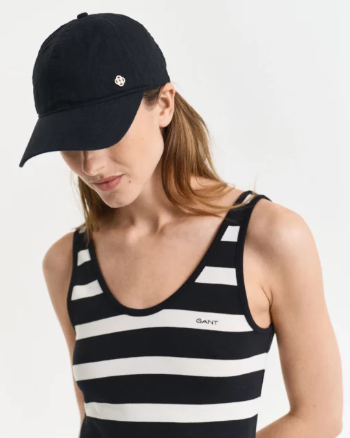 Gant Woman Striped Tank Top Jersey Midi Dress Black