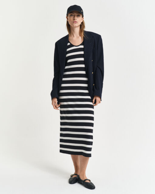 Gant Woman Striped Tank Top Jersey Midi Dress Black