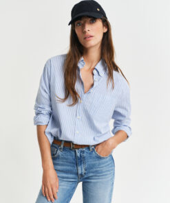 Gant Woman Luxury Oxford Striped Shirt Perfect Blue